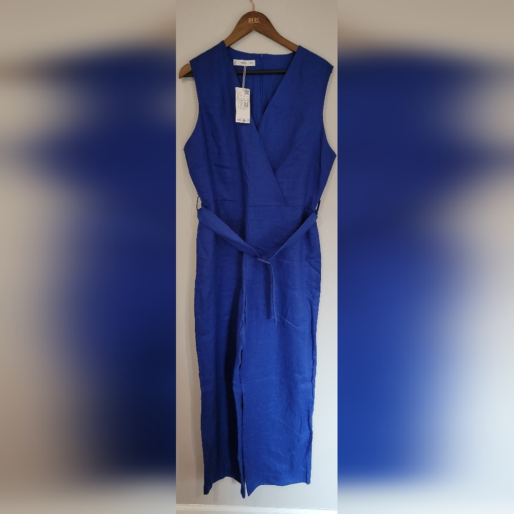 Mango Royal Blue Sleeveless Wrap Jumpsuit